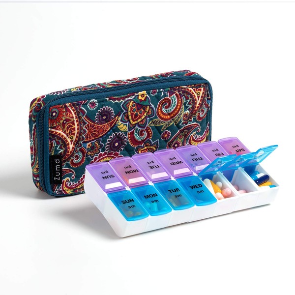 Pill Organizer case Box,7 Days Round Vitamin Organizer Box (Moonlight Pasiley)