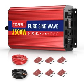 TAGEEBLU 1500W Pure Sine Wave Inverter, 12V DC to 110V/120V AC Power Inverter for RV、Off Grid、Truck、with 2 AC outlets and LCD Display