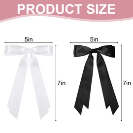 Elegant Black & White Hair Bow Clips for Women and Girls – Chic Ribbon Bows with Long Tails, Set of 2