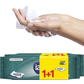 108 x Wet Wipes For Adults | Intimate Wipes With Aloe Vera | Alcohol Free Wipes | Incontinence Wipes | Body Wipes For Adults No Shower | Extra Large | Shower Wipes | Size 20 x 22 cm | (1 Pack of 108)