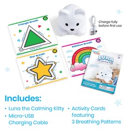 hand2mind Luna The Calming Kitty, Breathing Light, Guided Meditation for Kids, Mindfulness for Kids, Anxiety Relief Items, Calm Down Corner Supplies, Calming Toys for Kids, Social Emotional Learning