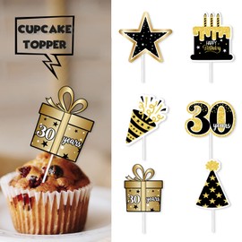 18pcs Gold Glitter 30th Dessert Cupcake Topper Pick for Man Woman 30 Years Old Happy Birthday Party Theme Decor Supplies Celebrate Weeding Anniversary Party Decorations