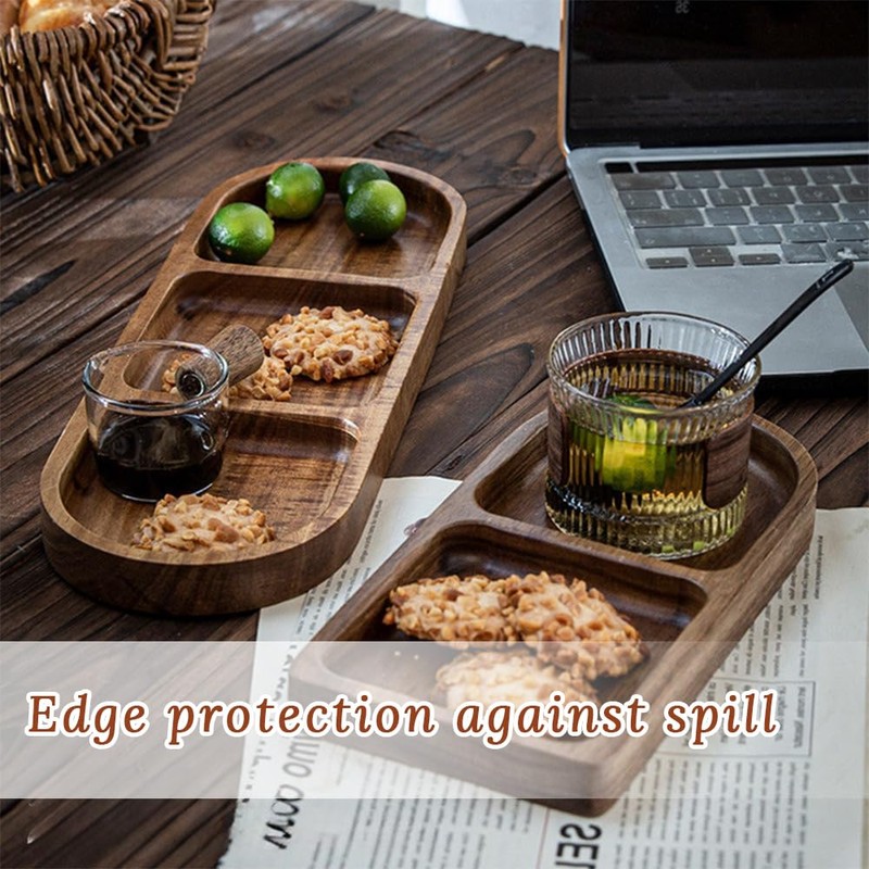 HALODAY Wooden Tray with compartments, Divided Snack Tray, Food Display,