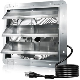 Hiorucet 12 Inch Wall Mounted Shutter Exhaust Fan with 1.8m Power Cord, 1030CFM High Speed Low Noise Aluminum Louvered Exhaust Fan for Greenhouse, Garage, Shop, Attics, Chicken Coop Ventilation Fan.
