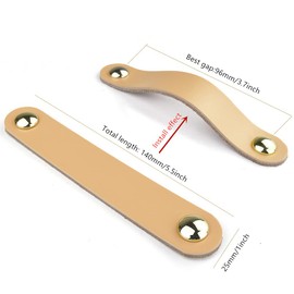 6X Drawer Pulls Handmade Leather Dresser Cabinet Knob Handles Adjustable Door Handle Kitchen Pulls Knobs with 22mm Screws, Hole Distance: 96mm-Beige