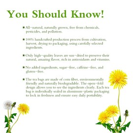 Soilmount Organic Dandelion Tea | 100% Natural Dandelion Leaves | Caffeine-Free Herbal Tea | 18 Tea Bags