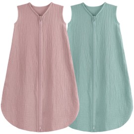 BSTOPPT 2 Pack Baby Sleep Sack 0-6 Months 100% Organic Cotton Muslin Baby Sleeping Bag 2-Way Zipper Toddler Wearable Blankets Comfy Stretchy Thin Sleep Sacks