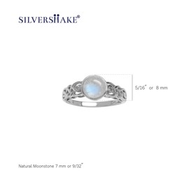 Silvershake 7mm Natural Round Shape Moonstone White Gold Plated 925 Sterling Silver Celtic Knot Solitaire Ring Size 8