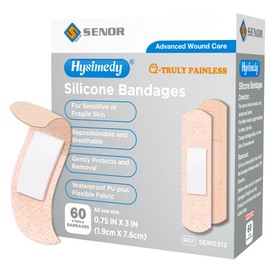 Hysimedy Silicone Adhesive Bandages Small Sizes for Sensitive Fragile Skin 3/4"x3" 60 Count Flexible Fabric Latex Free Hypoallergenic Breathable Bandages for Adhesive Allergy Wounds