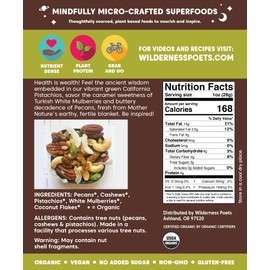Wilderness Poets, Song of Delight Wild Mix - Organic Raw Trail Mix - Pecans, Cashews, Mulberries, Pistachios, Coconut Ribbons - 2 Pound (32 Ounce)