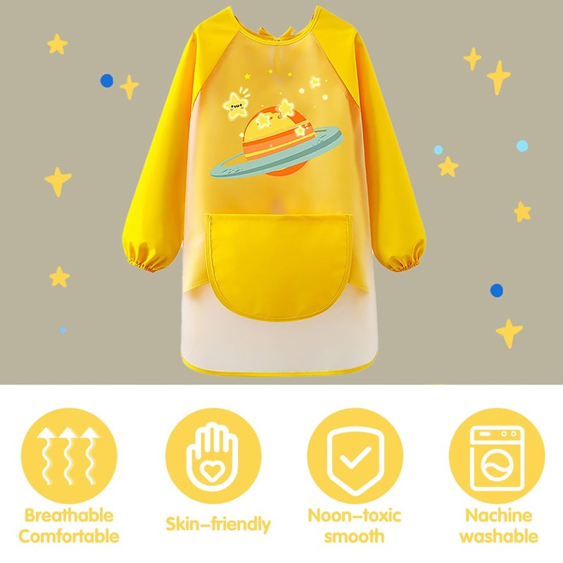 LXOrdora Kids Art Apron Waterproof Smock Long Sleeved Planet L