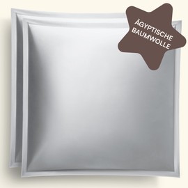 Amqua Mako Satin Cushion Cover, Set of 2, Pillowcases 80 x 80 cm, 100% Egyptian Cotton (Certified), Grey/Light Grey