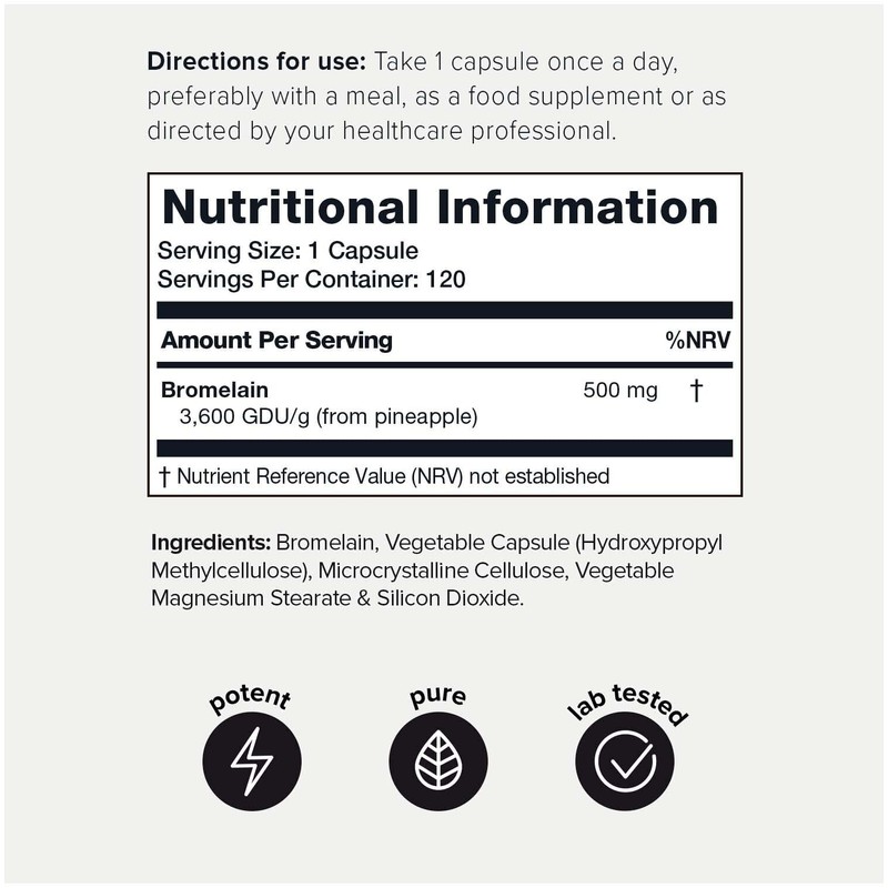 Ultra High Strength Non-GMO Bromelain Capsules - 3600 GDU/Gram -