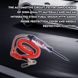 BEYPOVK Automotive Circuit Tester, DC 3-48V LED Light Digital Display Test Pen, Auto Bidirectional Voltage Tester with Portable PU Extended Spring Wire (Red)