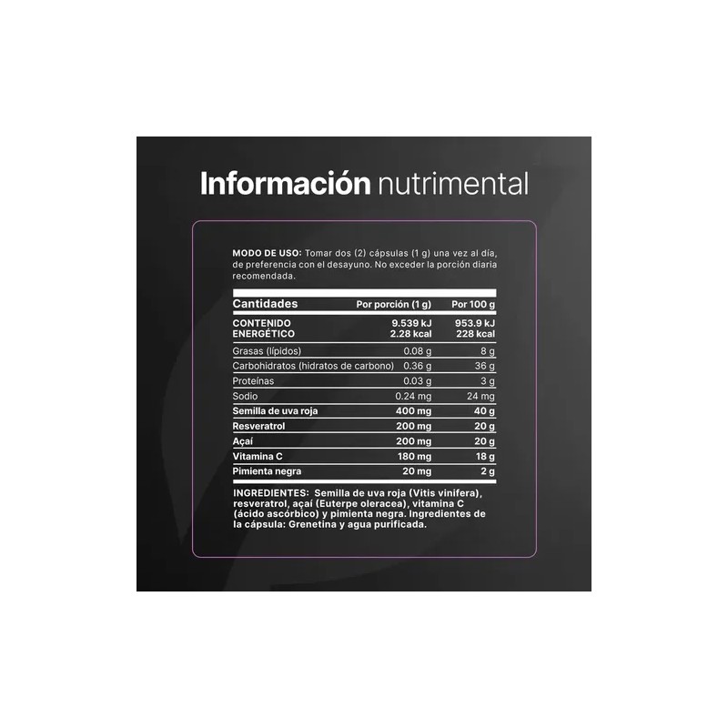 Suplemento Alimenticio Resveratrol 400 Cápsulas 200g Life
