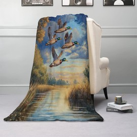 Kibue Manta de Franela Suave y Cálida, Manta Ligera de Felpa para Viajes, Decoración, Recámara, Oficina, Sofá, Ideal para Adultos y Niños, Pato Salvaje, Tamaño Queen, Color Pato 33
