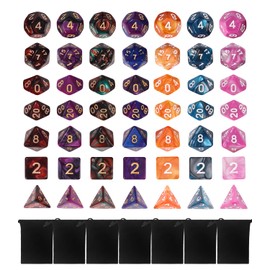 Hixava 49 Pieces Acrylic Polyhedral Dice Set Colour Game Dice Double Colours Table Game Dice with 7 Black Drawstring Bags for Dungeons and Dragons Pathfinder DND RPG MTG D20 D12 D10 D8 D6 D4