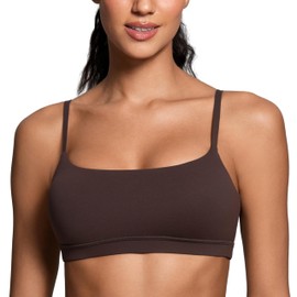 CRZ YOGA Butterluxe Women's Adjustable Straps Sports Bra Padded Scoop Neck Yoga Bras Wireless Workout Crop Top Hot Fudge Brown 14