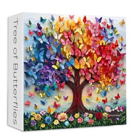 PICKFORU Colorful Butterfly Puzzles for Adults 1000 Pieces, Tree of Life Jigsaw Puzzle Rainbow Floral, Unique Spring Flower Art Theme as Home Decor