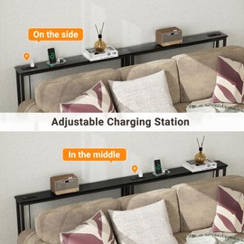 ELYKEN 5.9" Narrow Console Sofa Table with Power Outlets, Total 39.4” Long Behind Couch Table with Charge Station and 5.9’ Extension Cord for Living Room, 5.9" D x 39.4”W x 29.5”H, Black