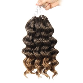 Niseyo NU Ocean Wave Crochet Hair 6 Inch 8 Packs Soft Deep Twist Crochet Braids Synthetic Wavy Braiding Hair Extensions (T27 Ombre Honey Blonde)