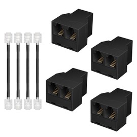 Lativu Phone Jack Splitter for Landline, RJ11 6P4C 3 Female Plug Phone Line Splitter, Two Way Telephone Line Splitters with Wire (4 Pack, Black)