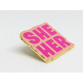 She Her Pronoun Pin Block Type Enamel She Her Pin Pink
