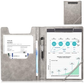 ProCase Clipboard A4, Portfolio Folder, Business Clipboard, Padfolio Binder with A4 Writing Pad, Notepad, Document Organiser for Interview, CV, Office, Conference, Presentation, Grey