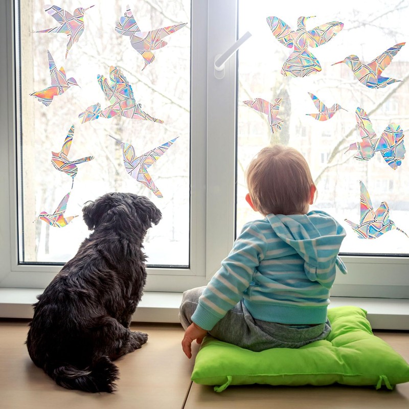 6 Sheets Anti-Collision Window Stickers, Window Stickers with Rainbow Reflection