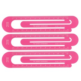 sourcing map 3pcs Straight Ruler 12cm Metric Aluminum Alloy Ruler Scale on Both Sides Hollow Paper Clip Design Bookmark Measuring Tool for Children Study Classroom Office, Hot Pink