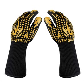 Tungtar BBQ Heat Resistant Gloves, Oven Gloves 1472℉,14Inch, Grill Glove Proof Heat for Men, Silicone Non-Slip Cooking Gloves for Cooking, Grilling, Baking, Welding, (Large, Golden Yellow)