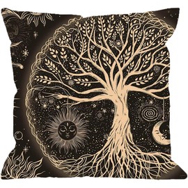 KEIROUTK Cushion Covers Tree of Life Cushion Covers Sun Moon Stars Cushion Cover Aesthetic Galaxy Nature Home Decoration Cushion Covers
