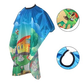 Children's Haircut Cape Cartoon Print Hair Cutting Cape Hairdressing Apron Cape Scarf with Adjustable Snap Closure Waterproof (Happy Farm), blue