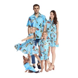 Matchable Family Hawaiian Fit and Flare Dress, Christmas Santa in Hawaii Turquoise, Girl, Size 12