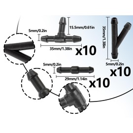 Lhbwhiz 30 Pieces Windscreen Washer Connector Set, Universal Straight T-Piece Y Piece Car Hose Connector, Wiper Hose Repair Kit, Automotive Hose Connection Nozzles (Black)