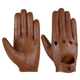 Men's Classic style quality Soft Lambskin Leather Driving & Fashion Gloves (L, Tan)
