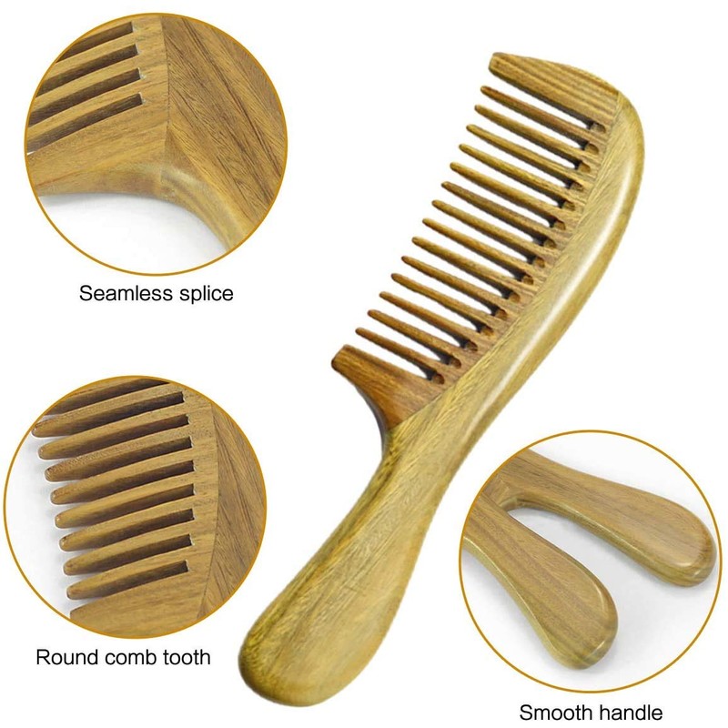 EQLEF Green sandalwood wide-tooth no static handmade comb (20cm)