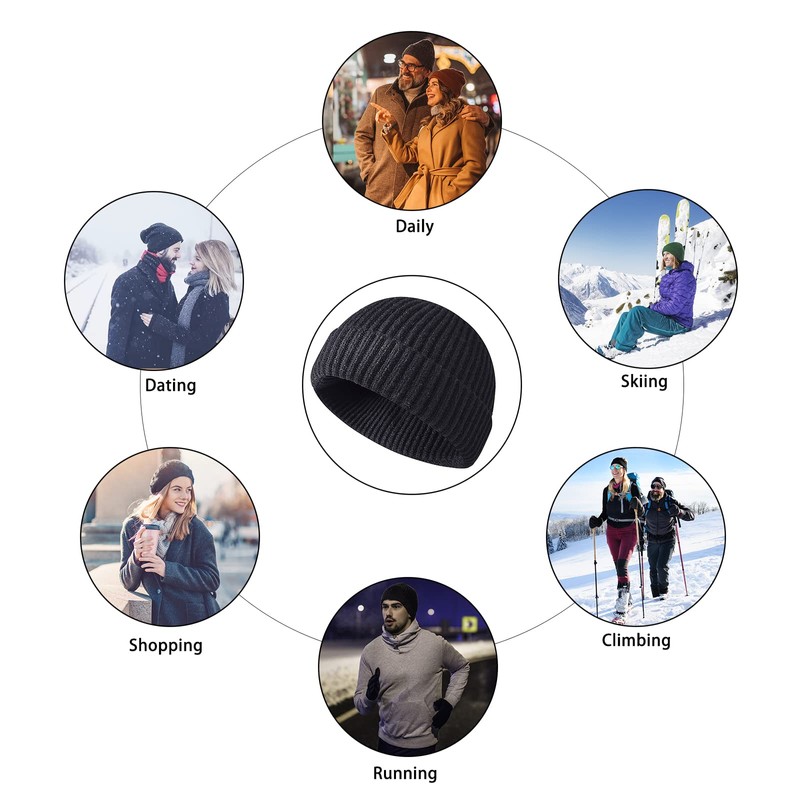 Winter Beanie Hat, Roll up Edge Skullcap Fisherman Beanie, Unisex