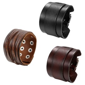3Pcs Mens 40-50MM Wide Punk Rock Leather Bangle Cuff Bracelet,Adjustable Size 7.5-8Inch