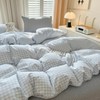 Blue Gingham Duvet Cover Set King Size Plaid Grid Checkered