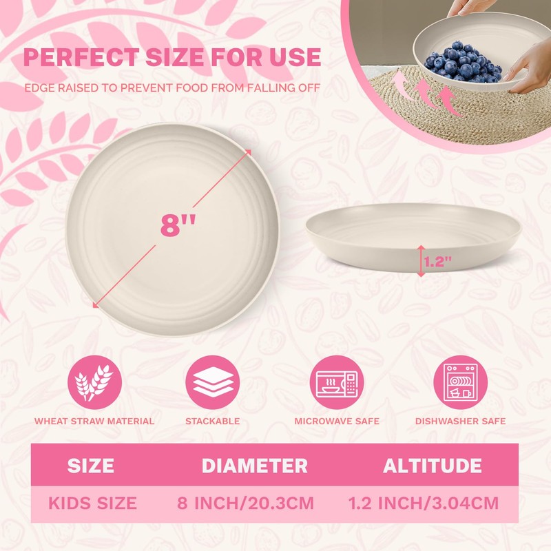 Homienly Dessert Plates - 8 Inch Wheat Straw Plates Set,