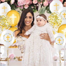 50 Cross God Bless Balloons 12" Cross Balloons for Baptism, Communion, Christening, Child Dedication Decorations and Supplies