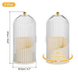 uxcell Makeup Brush Holder with Clear Lid, 2 Pcs 360 Rotating Makeup Brushes Organizer, Dustproof Cosmetic Storage Case for Vanity Desktop Bathroom, Cream