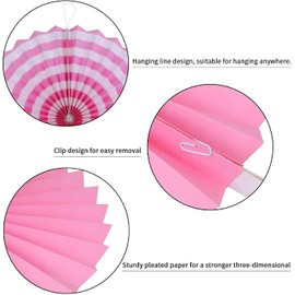 Bestage 6 Pcs Decoration Hanging Party Pink Paper Fans Set for Birthday Wedding Graduation Events Accessories