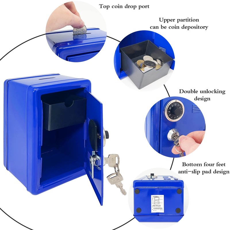 Kids' Safe Piggy Bank, Metal Safe with Key, Money Saving