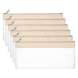 PATIKIL 8.7x3.9 Inch Money Bags with Zipper, 6 Pcs Clear PVC Cash Deposit Bank Pouch Envelopes Makeup Bag Check Wallet for Coin Cosmetics Bill, Beige