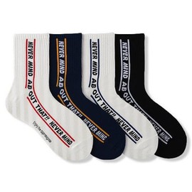 Korean Men's New Mid-Calf Socks - Sweat-Absorbing Casual Alphabet Design for Autumn/Winter Leisure Sports (40-46)/2-White background with red stripes 3ea