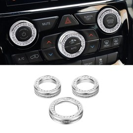 PIFOOG for Jeep Grand Cherokee Accessories & Cherokee Accessories 2014-2021, Crystal Bling Car AC Knob Covers for Jeep Interior Trim Kit 3PCS Women Men Metal Silver