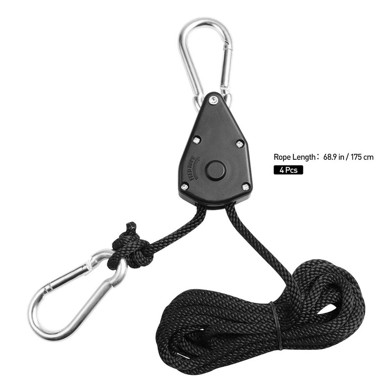 2 pieces rope ratchet with hooks for growing lamps, 1/8