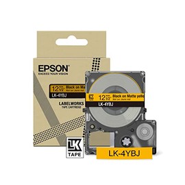 Epson LabelWorks[Matte Yellow/Black 12mm LK-4YBJ]tape compatible with LW-C410 and LW-C613